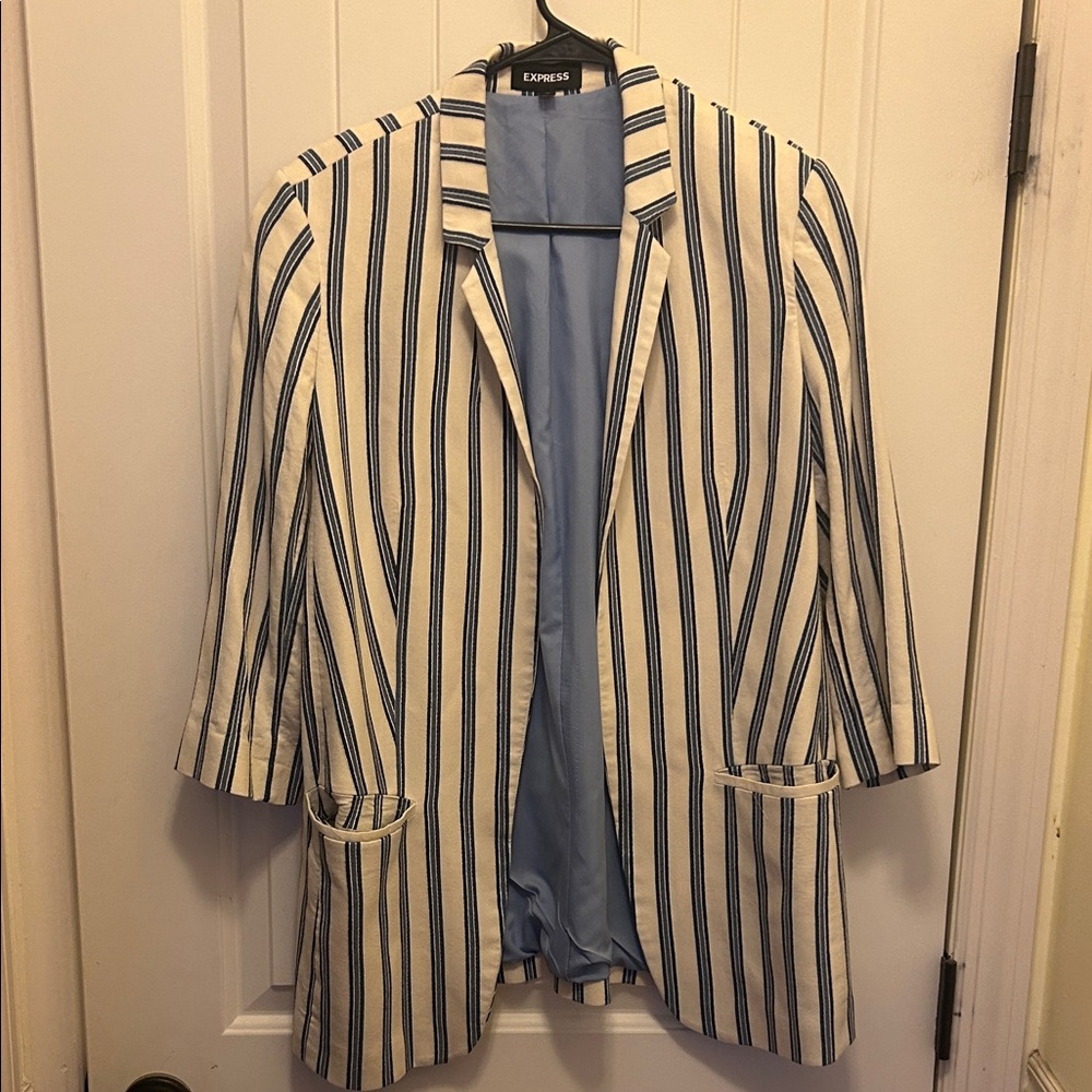 Express Women's Blazer - Navy and Cream Stripes